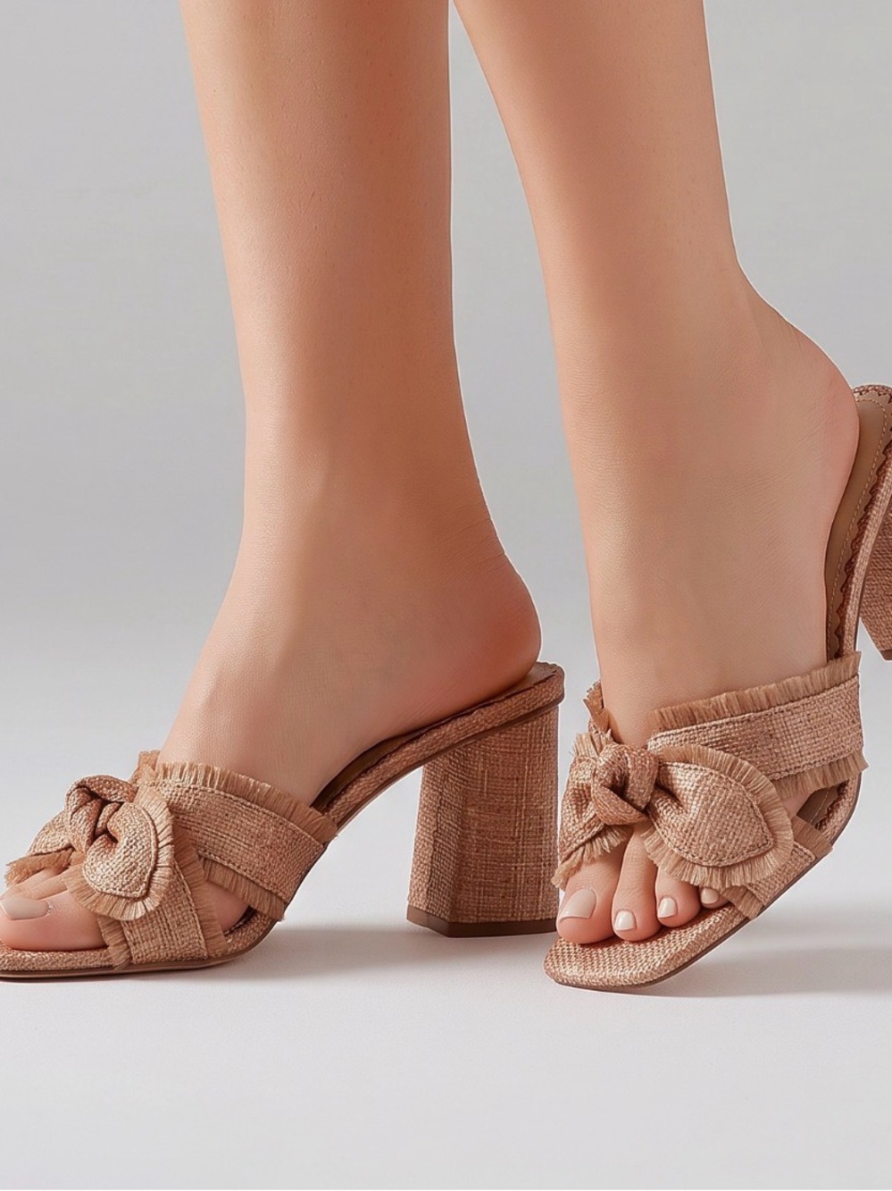 ANTONIO MELANI Tan Textured Bow Mule Heels